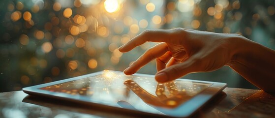 Aufkleber - Hand presses on screen of digital tablet.