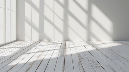 Leinwandbilder - An architect's perspective of a minimal minimalist design with a white room interior and wood plank floor.