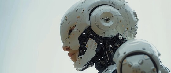 Fototapete - A chatbot using AI, Artificial Intelligence. A man enters commands to generate something, blending artificial intelligence and smart robots. Futuristic technology transformation.
