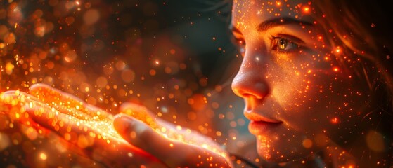 Aufkleber - Digital technology, internet network connection, big data, digital marketing, IoT Internet of Things, woman surfing internet, futuristic metaverse, innovative technology background.