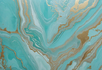 Wall Mural - Turquoise marble texture background, golden stripes and waves