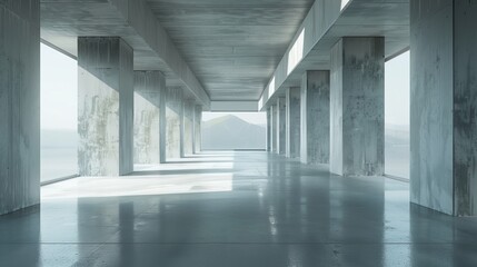 Leinwandbilder - A 3D render of abstract futuristic architecture with an empty concrete floor.