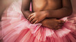 A child's embrace in a pink tutu evokes innocence and comfort.