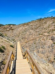 Wall Mural - wooden promenade in mountains, hiking trail, trekking, hills, no people