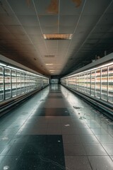 Wall Mural - A deserted subway station with clear glass doors. Perfect for illustrating urban solitude