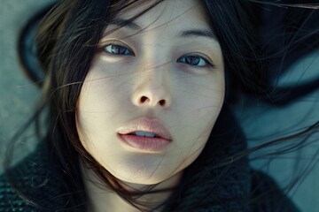 Canvas Print - Close-up of a woman with long hair, suitable for beauty and fashion themes