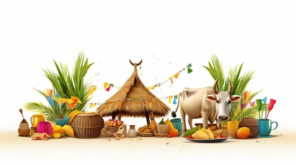 Wall Mural - illustration of Happy Pongal Holiday Harvest, Generative ai