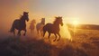 A group of horses running across a field. Suitable for equestrian events promotion