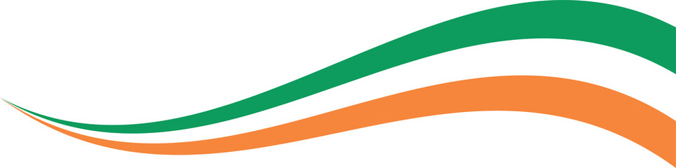 Green, white, orange colored curved border background, as the colors of Ireland flag. Flat design illustration.	