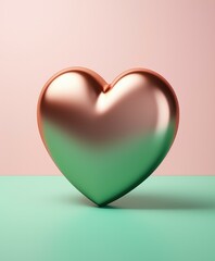 Wall Mural - A metallic heart on a pink and green background. Generative AI.