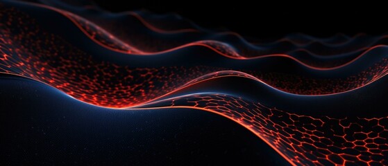 Wall Mural - abstract background with waves and red light. generative ai.