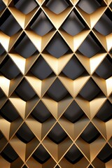 Sticker - Golden geometric pattern on black background. Generative AI.