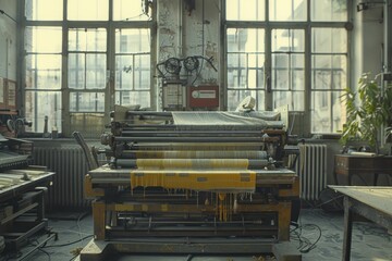 Looms in Silence, A textile factory, its machinery stilled, where the art of fabric making can still be sensed in the air, a quiet homage to the textile industry