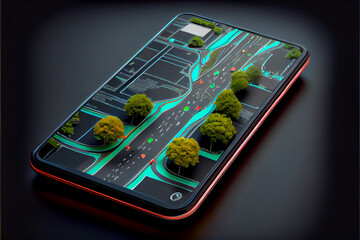 Smartphone navigator, navigation, interface on the smartphone screen.
