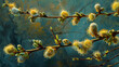 Catkin ament flowers on willow in spring