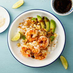 Wall Mural - Healthy shrimp poke with avocado