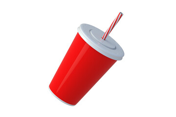 Wall Mural - Single cup for soda with straw isolated on white background. Cold beverages. 3d render