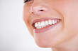 © Arcurs Corp/peopleimages.com - Smile, oral hygiene and closeup of woman teeth with health, wellness and morning dental routine. Self care, happy and zoom of young female person with mouth for clean, fresh or dentistry treatment.