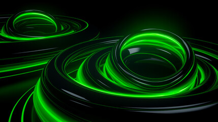 Sticker - Abstract midnight black background with glowing neon green rings