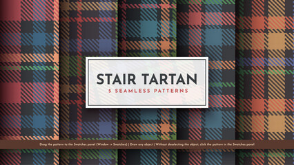 Wall Mural - Set 5 Seamless Tartan Pattern. Traditional Scottish Texture. Fashionable Fabric. Textile Background