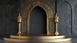 Islamic display podium decoration background. Concept of islamic celebration ramadan kareem or eid al fitr adha Eid Mubarak with podium, 3D illustration. Generative Ai
