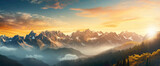 Fototapeta Fototapety z mostem - Breathtaking gradient mountain range bathed in golden sunlight, presenting the cutest and most beautiful alpine view.