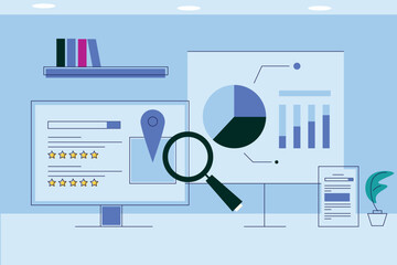 Wall Mural - business, finance and marketing analytics report in the office, showing data graph and chart, compar