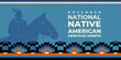 Native american heritage month greeting. Vector banner, poster, card, flyer, content for social media with text Native american heritage month, november. Blue background with native ornament border.