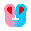 Heart in two heads. Lovers concept icon. Love sign