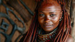 Portrait of a Himba woman dressed in traditional style in Namibia