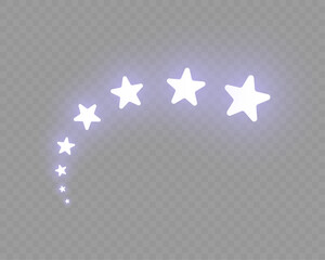 Wall Mural - shining stars on a transparent background. a bright little star is growing. sparkling stars falling on a transparent background