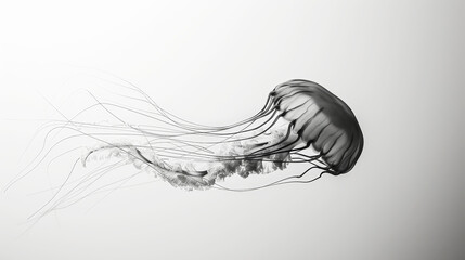 Wall Mural - Aesthetic dark jellyfish floating against light backdrop. Ocean ecosystem concept. Generative AI