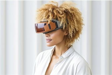 Wall Mural - portrait of a woman with virtual reality glasses, side view