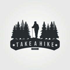 take a hike logo illustration design, with man hiking symbol