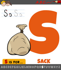 Sticker - letter S worksheet with cartoon sack object