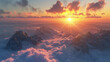 the sun is setting over the clouds in the mountains