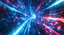 Abstract Futuristic Tunnel With Blue And Pink Neon Light Speed Effect