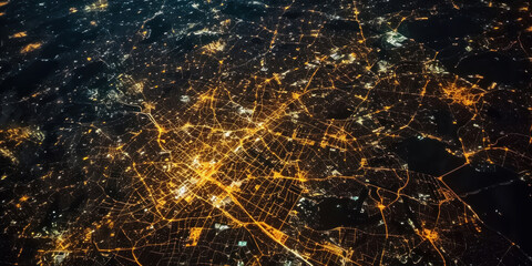Wall Mural - big city lights view from space. planet earth globe with night realistic world map. communication co