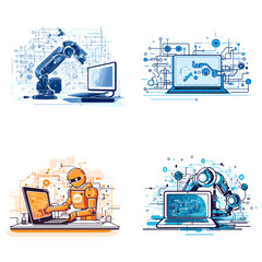 Robotics Programming (Code on a Computer Screen). simple minimalist isolated in white background vector illustration