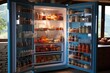 A refrigerator filled with a diverse selection of food items. Ideal for illustrating food storage or healthy eating concepts