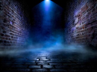 Wall Mural - Urban scenery with empty space for display. Brick walls. Blue light. Background.