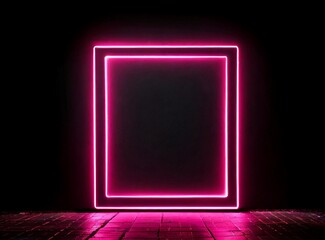 Wall Mural - Pink neon frame isolated on black background with space for text