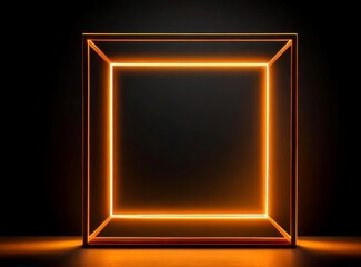 Canvas Print - Orange neon frame isolated on black background with space for text