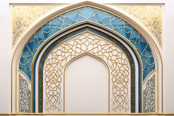 Wall Mural - Ramadan kareem or eid al fitr, background with golden arch, with golden arabic pattern, background for holy month of muslim community Ramadan Kareem Generative AI