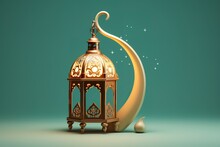 Golden Lantern With Gold Pattern Design Decoration Islamic Style Generative AI