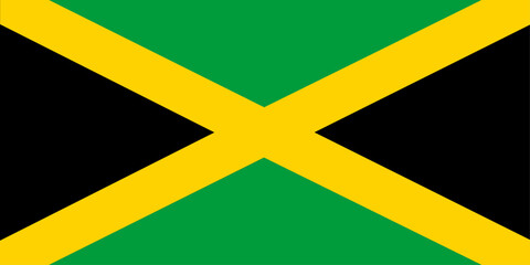 Wall Mural - Close-up of black, yellow and green national flag of Caribbean country of Jamaica. Illustration made March 1st, 2024, Zurich, Switzerland.