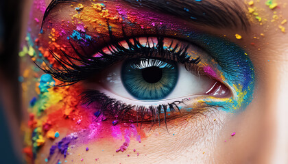 Sticker - Bright Eye Makeup in Paint Dust , happy holi indian concept