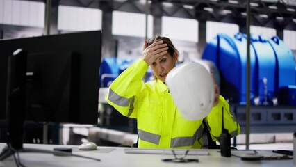 Poster - Unhappy Tired Woman Working In Power Plant Electricity