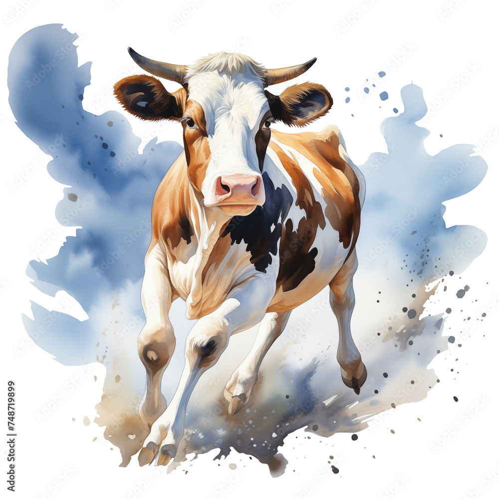 full body highland cow isolated on a transparent background, watercolor ...