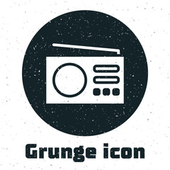 Wall Mural - Grunge Radio with antenna icon isolated on white background. Monochrome vintage drawing. Vector